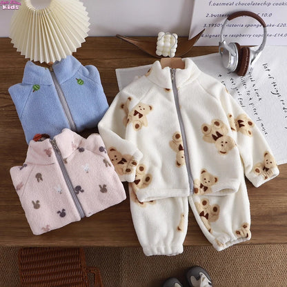 Fleece Homewear Suit 1-8Y Korean Thickened Warm Sets