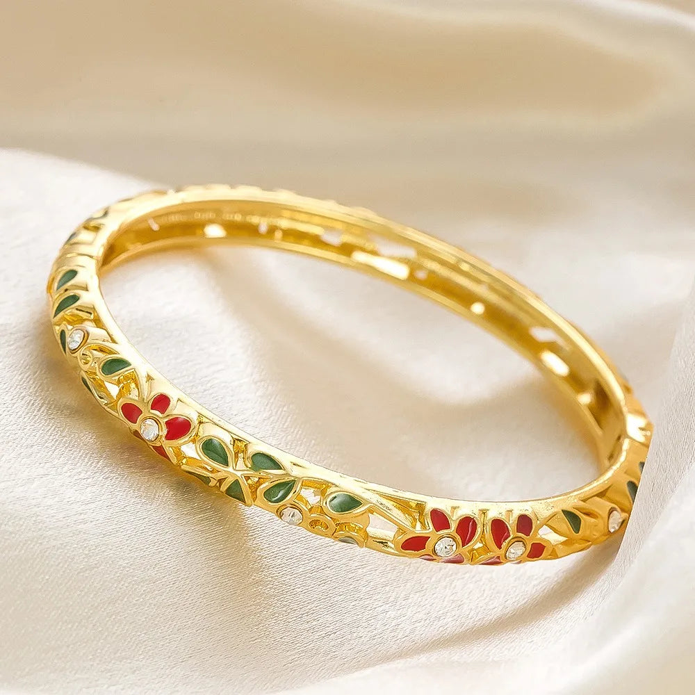 Enamel Dropped Glaze Flower Diamond Metal Bracelet