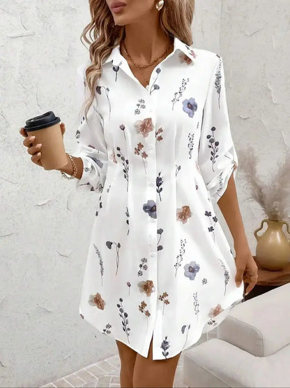 Vacation Outfits Versatile Floral Print Shirt Dress