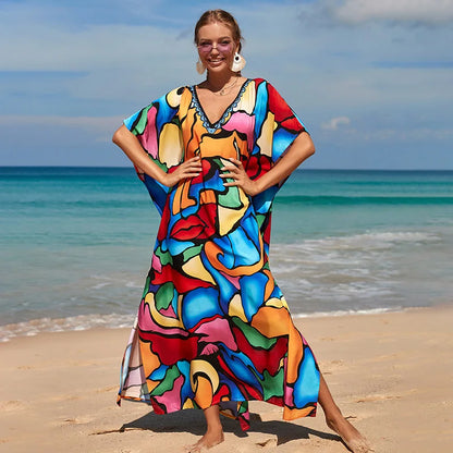 Swimsuit Kaftans Beach Cover Ups Colorful Outfits Dress
