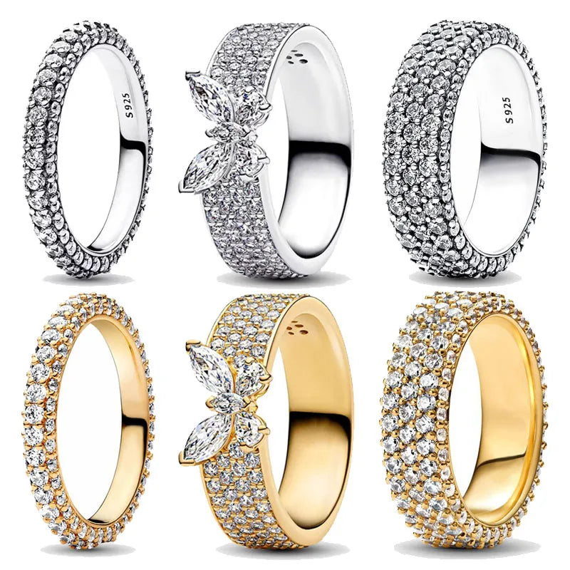 Dazzling Full Zircon 925 Pure Silver Widened Round Butterfly Ring