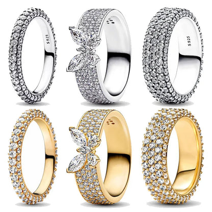 Dazzling Full Zircon 925 Pure Silver Widened Round Butterfly Ring