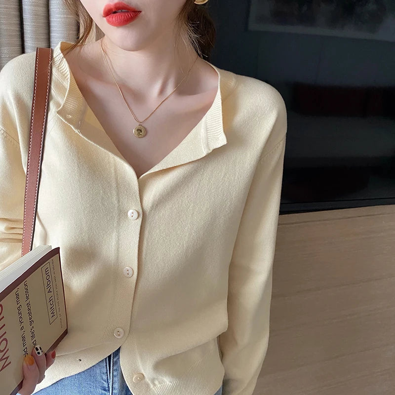 Knitted Cardigans Long Sleeve O-Neck White Knit Cardigan Tops Sweaters