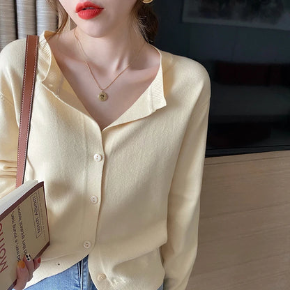 Knitted Cardigans Long Sleeve O-Neck White Knit Cardigan Tops Sweaters