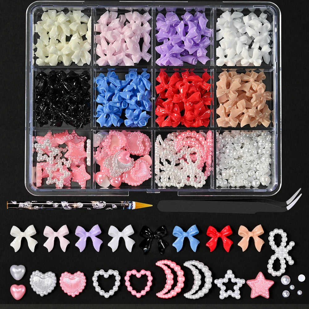 12/15Grids Acrylic Flower Nail Charms Mix Colors Set