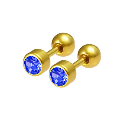 2Pcs Surgical Steel Crystal Screw Ball Stud Earrings