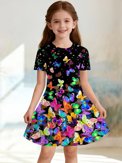 Beautiful Butterfly Printed Short Sleeve Dress