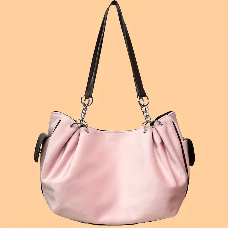 Letter Print Faux Suede Handbag