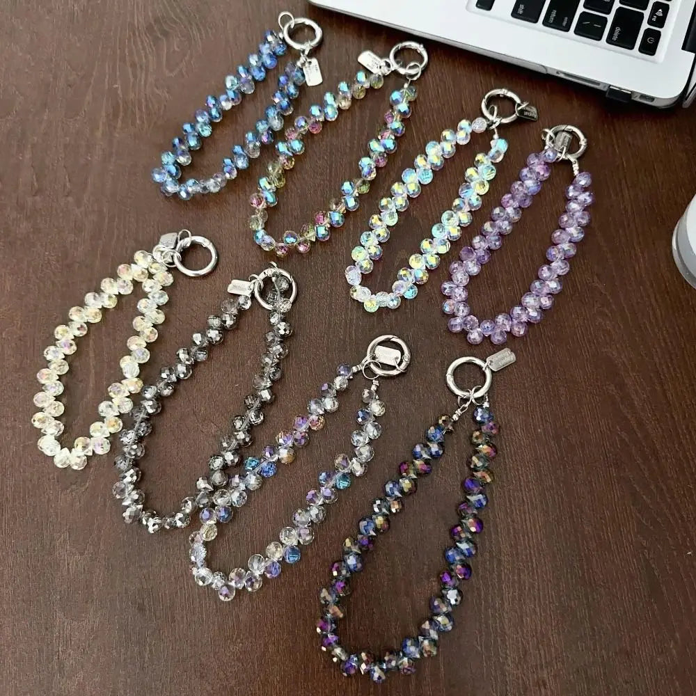 Colorful Mobile Phone Lanyard Chain Stylish Glitter Crystal Bead Pendant Keychain