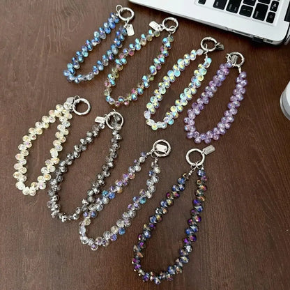 Colorful Mobile Phone Lanyard Chain Stylish Glitter Crystal Bead Pendant Keychain