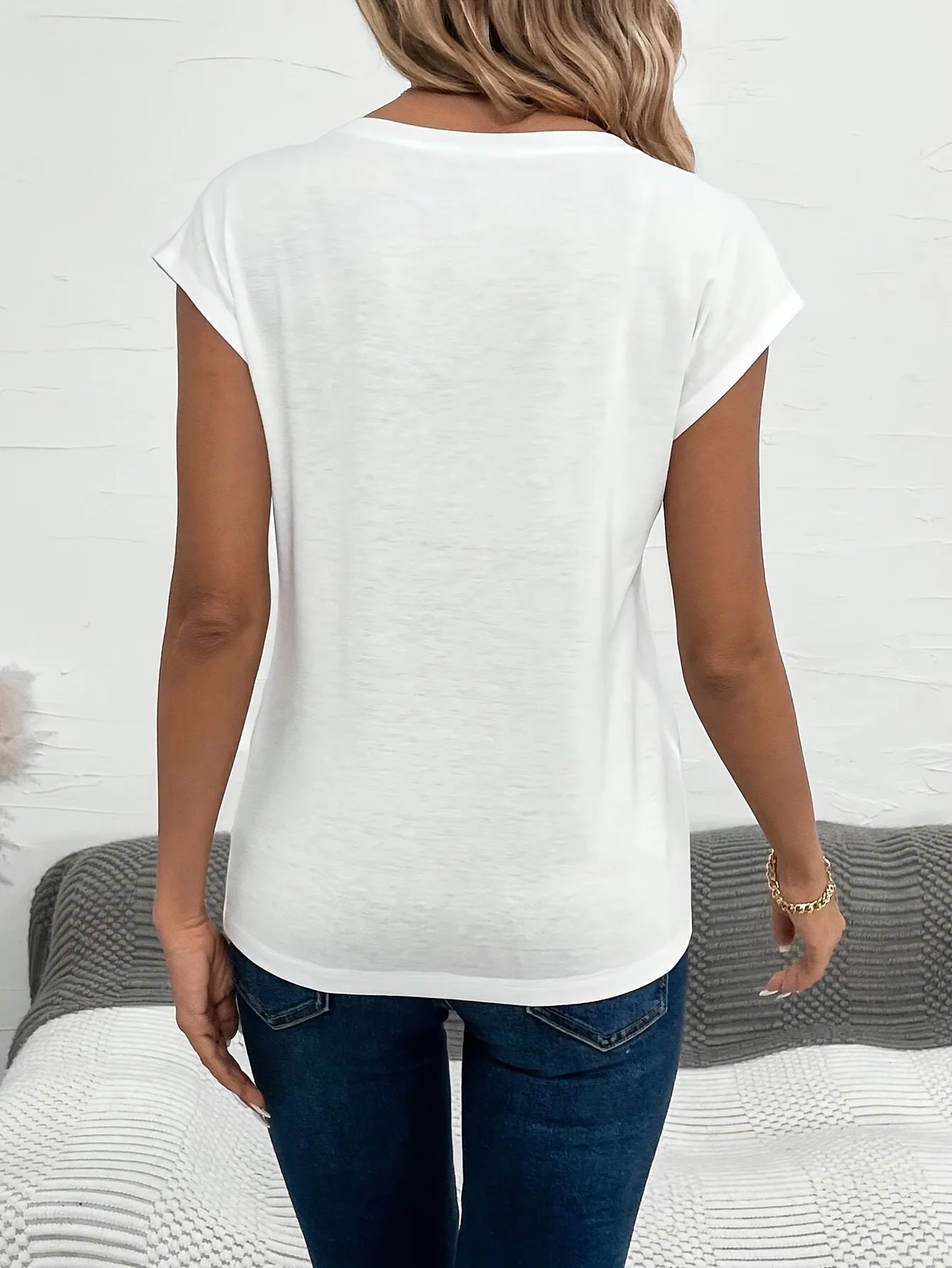 Eyelash casual cap sleeve t shirt