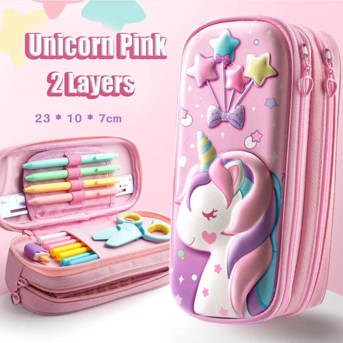 3D Large Capacity Unicorn Pencil Case Kawaii Cute Pen Box Bag