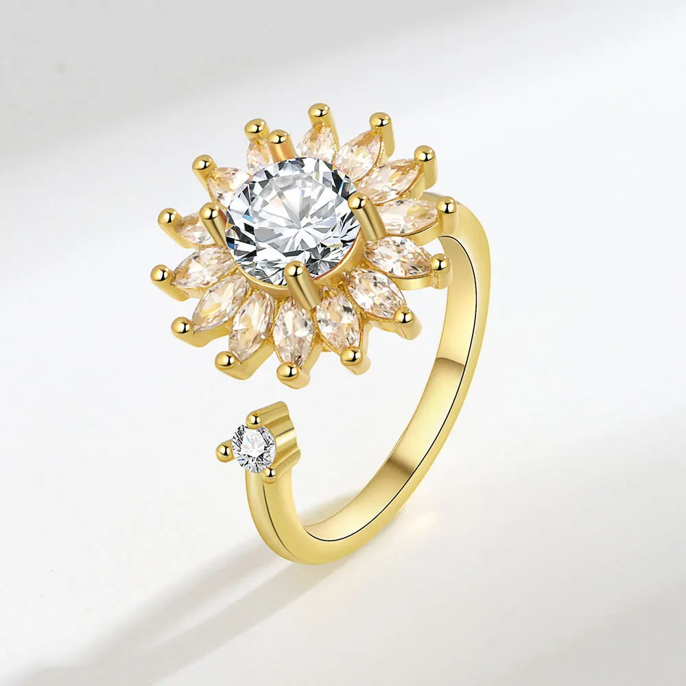 DANA 925 Silver Sunflower Diamond Zircon Ring