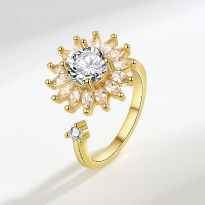 DANA 925 Silver Sunflower Diamond Zircon Ring