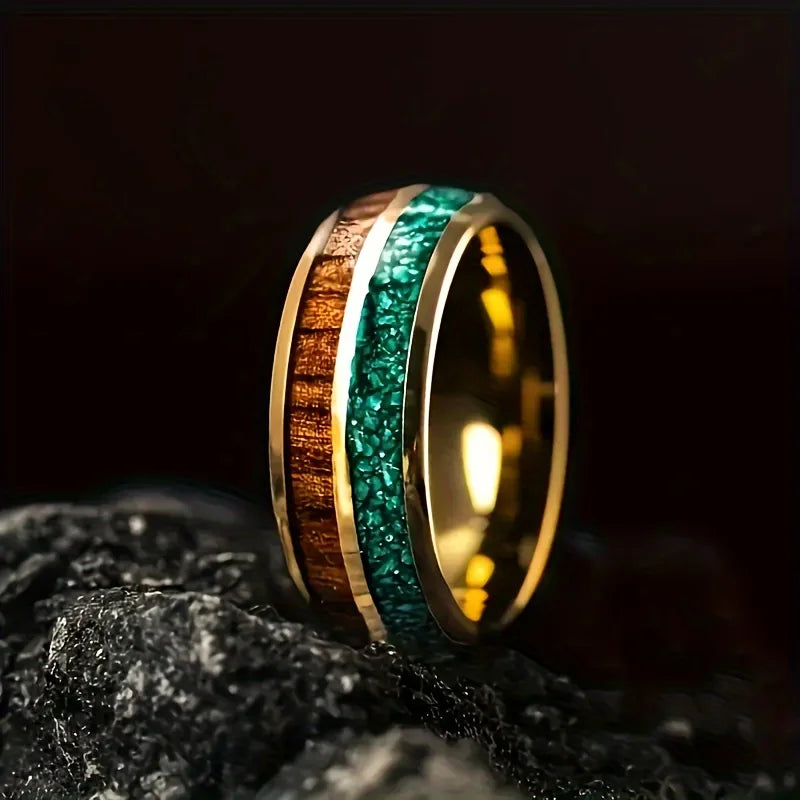 8mm Stainless Steel Ring Inlaid with Blue Pattern Drip Polishing Rings