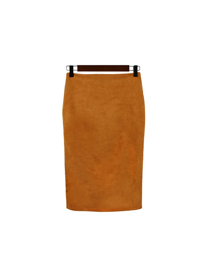 Suede Pencil High Waist Bodycon Vintage Suede Split Thick Stretchy Skirts