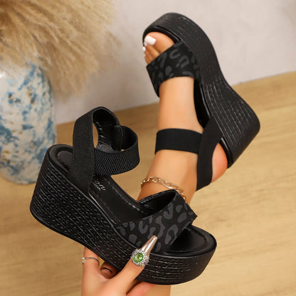 High Heel Peep Toe Leopard Platform Sandals