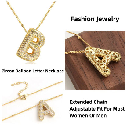 26 Letter Copper Zircon Bubble Initial Chunky Necklace