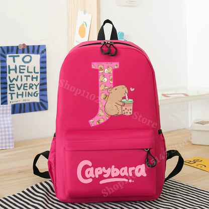 Capibara Kids Backpack New Anime Capybara Letter A-Z School Bags