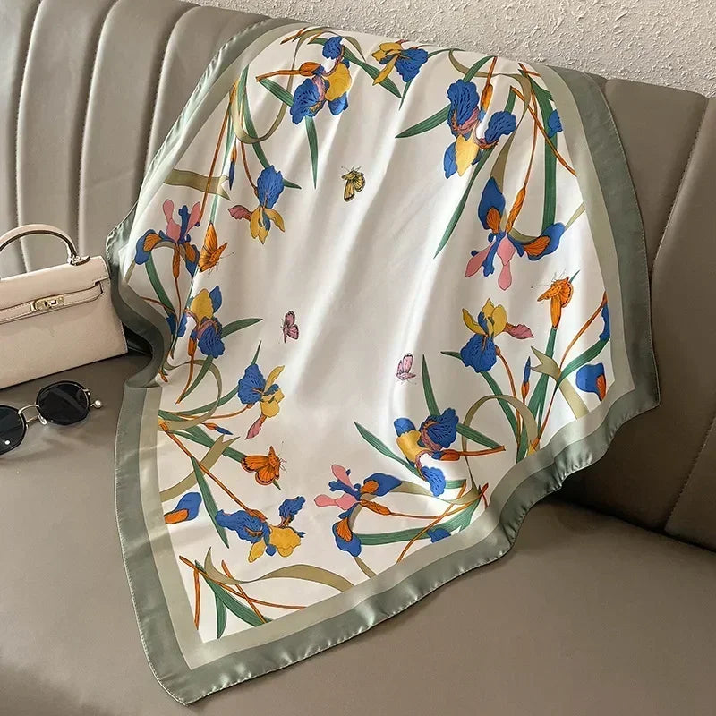 Luxury Silk Square Scarf Soft Satin Horse Hairband Hijab Headband Shawl