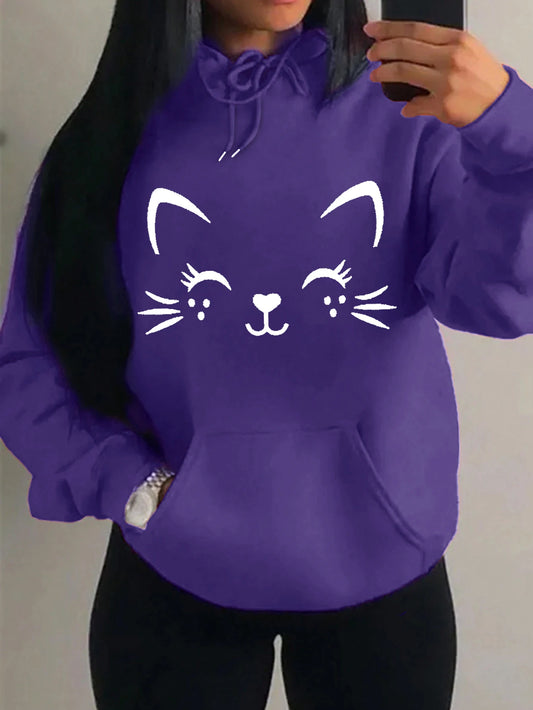 Casual Hip Hop Hoodie Happy Cat Pulloverar