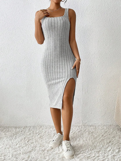 Lady Sleeveless Slit Skirt Dress