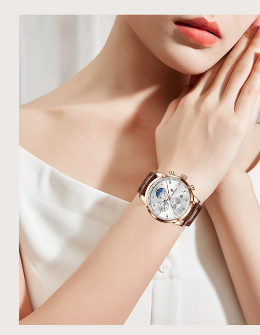 DANA Leather Strap Moon Phase Watch