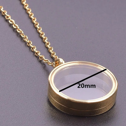 1Pc 10-45mm Round Memory Coin Bezel Locket Pendant Necklaces