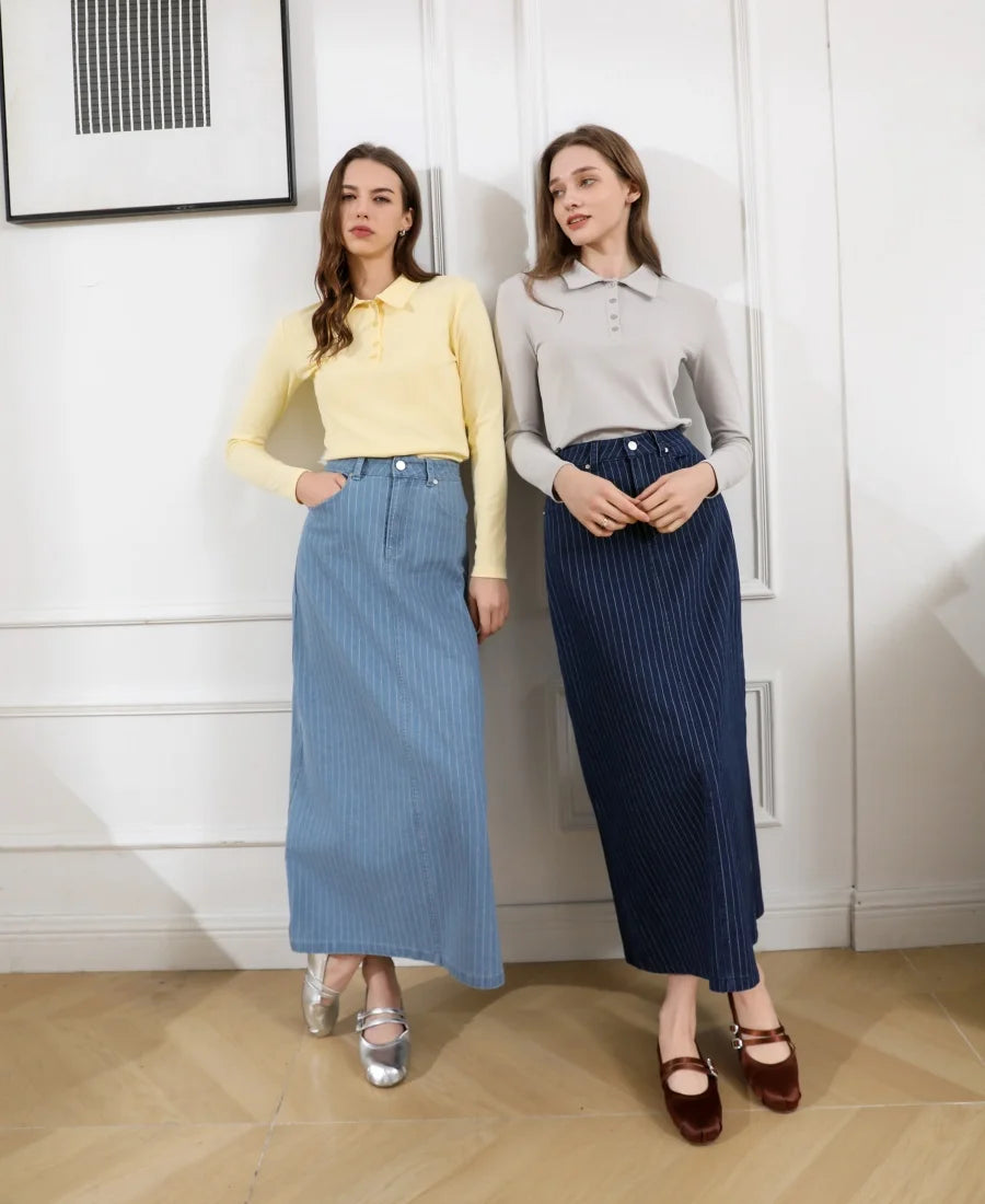 falda vaquera de rayas diplomáticas