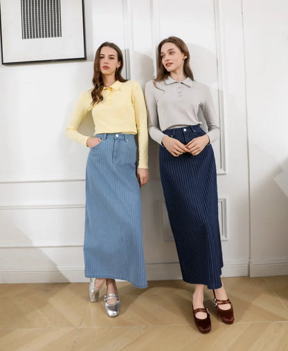 falda vaquera de rayas diplomáticas