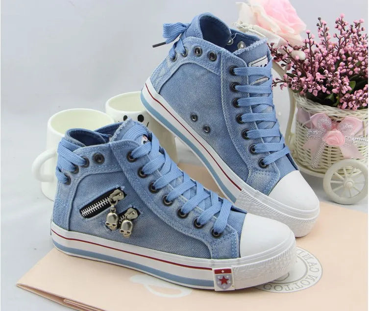 High Top Flat Vulcanization Canvas Denim Leisure Sneakers