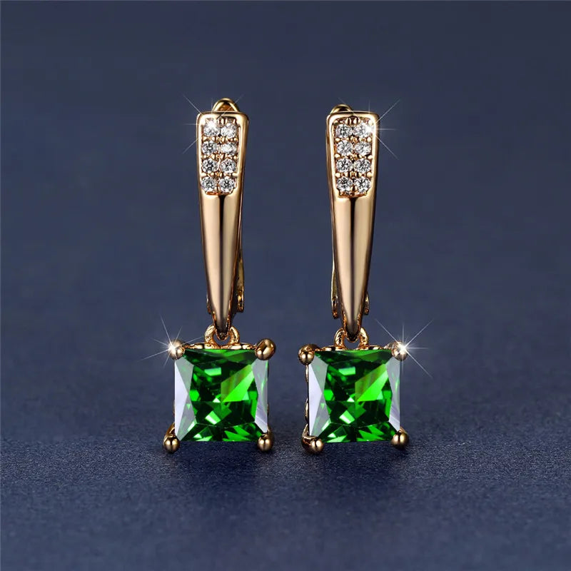 Geometric Crystal Antique Black Zircon Square Stone Earrings
