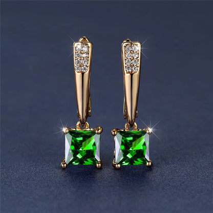 Geometric Crystal Antique Black Zircon Square Stone Earrings