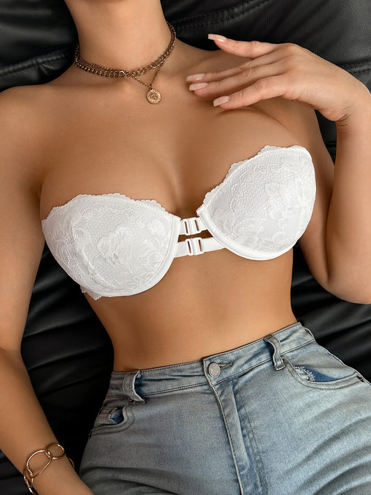 Strapless Lace Bra Front Closure Push-Up Bra Sexy Lingerie