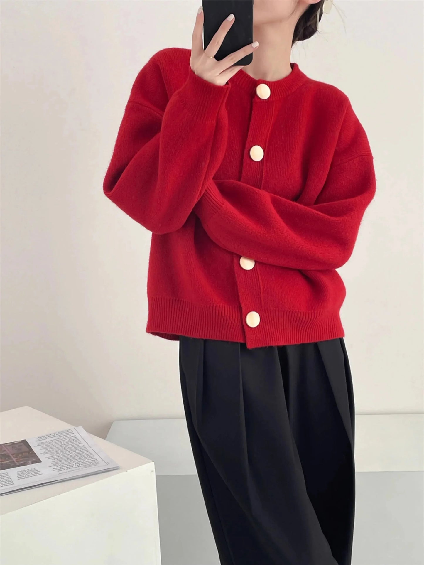 O-neck Loose Cardigans Single Breasted Sweaters