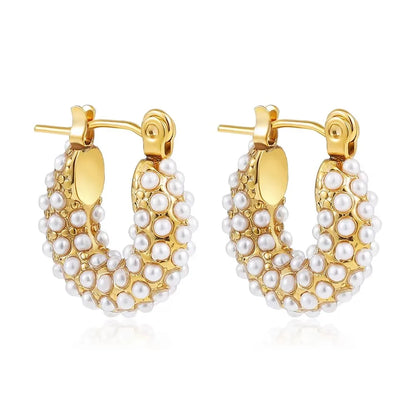 Zircon Circle Geometric U Shape Hoops Earring