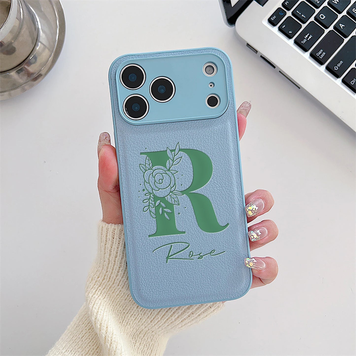 Initial Custom Big Letter with Flowers iPhone Case