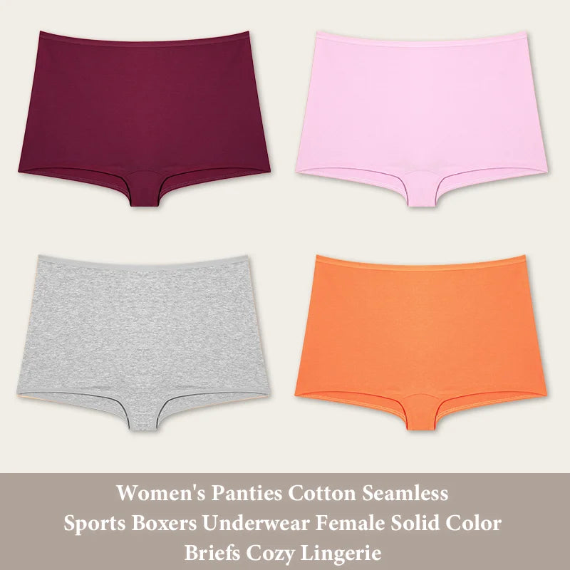 4PCS Cotton Seamless Sports Boxers Underwear  Briefs Cozy Lingerie XS-XL