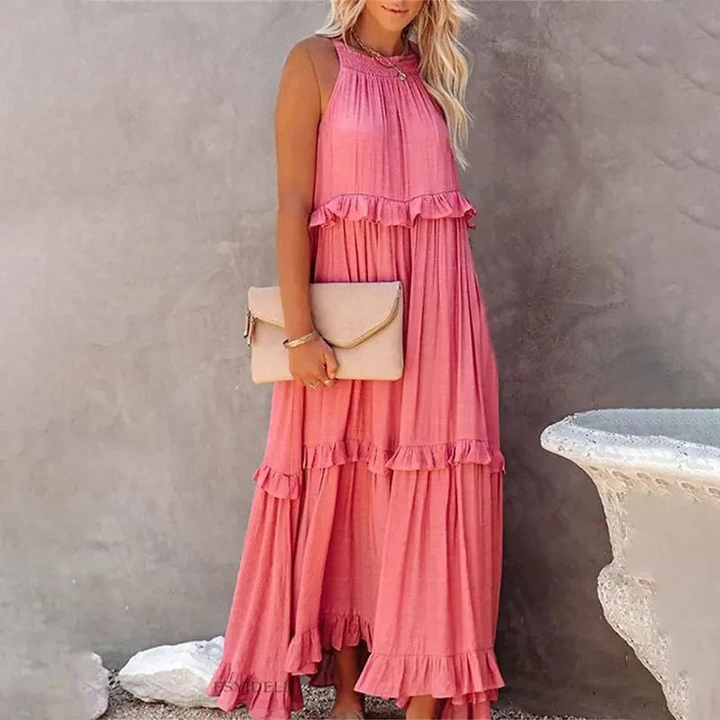 Ruffles Long Elegant Sleeveless Sundress Maxi Dress
