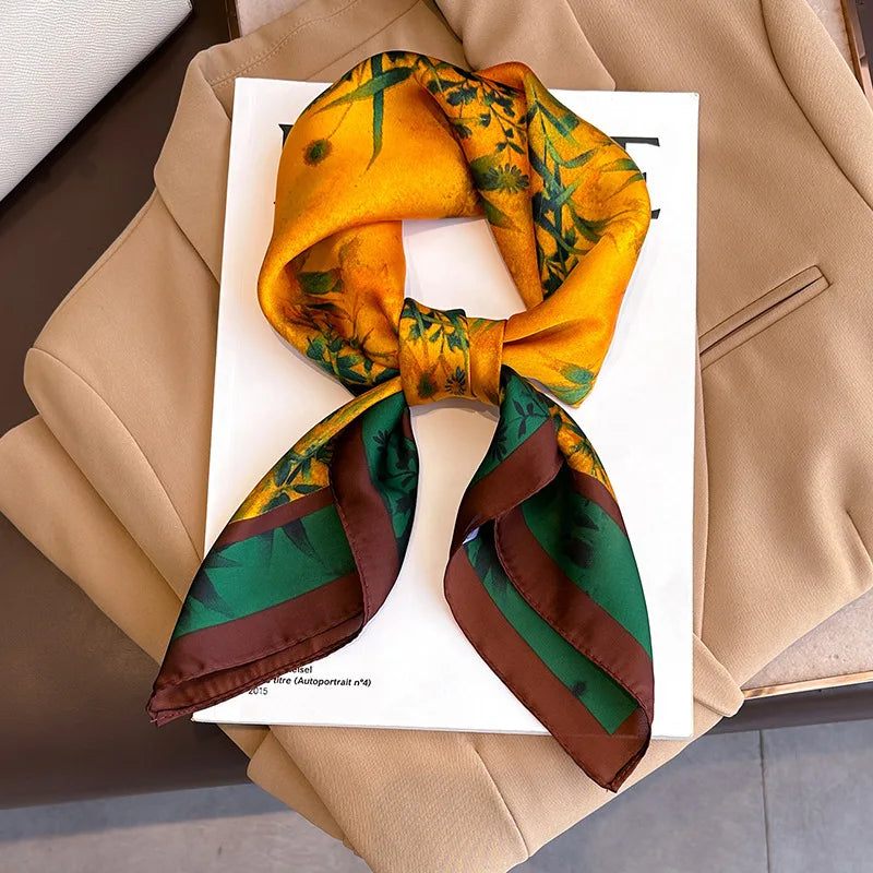 Luxury Silk Square Plaid Satin Scarf