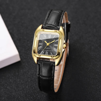 Square Leather Strap Roma Dial Quartz Watch