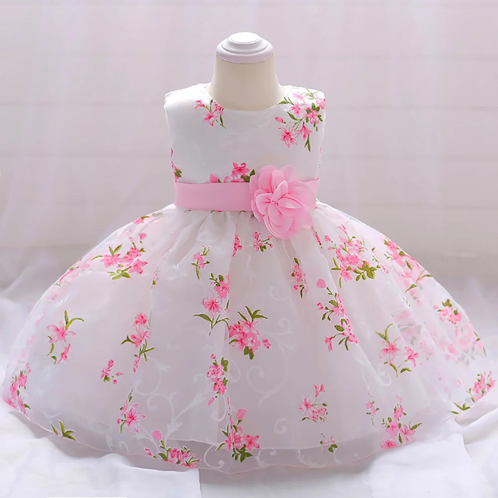 Baby Girls 1 Year Flowers Baptism Dress