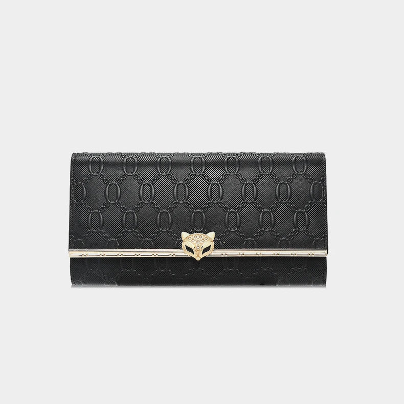 Split Leather Long Wallet Clutch Bag
