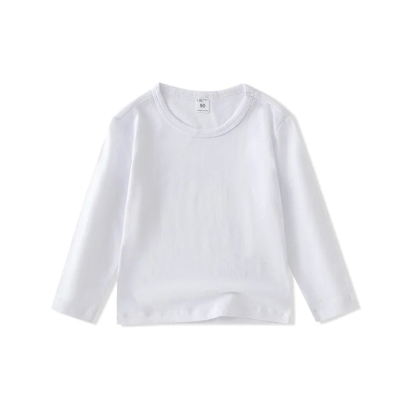 Autumn Spring Cotton T-shirt Tees Long Sleeve White Shirt Kids Tops