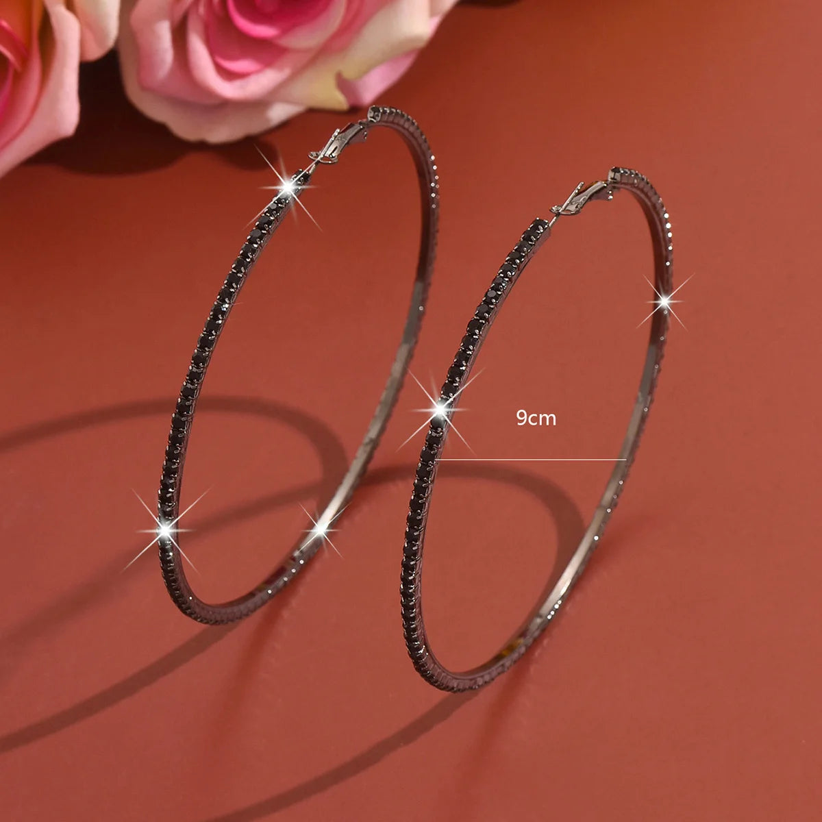 Rhinestones Shiny Crystal Big Round Hoop Earrings