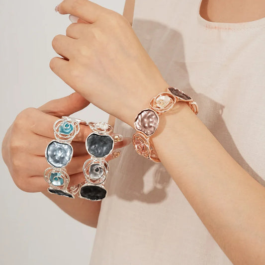 Vintage Dripping Oil Hollow Rose Flowers Geometric Bracelets