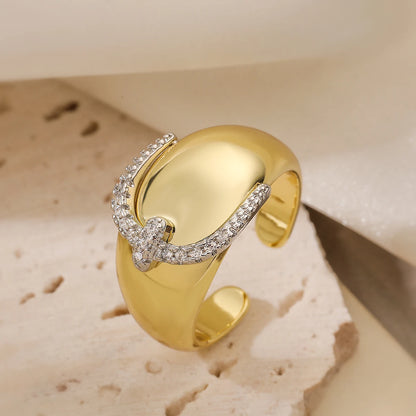 Gold/Silver Geometric Shiny AAA CZ Inlay Copper Rings