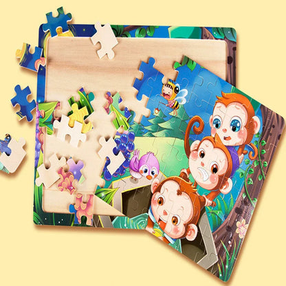 60Pcs Cartoon Wooden Puzzle Children Animal Vehicle Toys