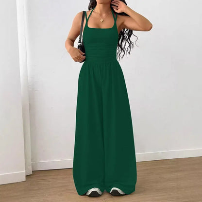 Halter Spaghetti Strap Casual Elastic High Waist Backless Wide Leg Jumpsuits