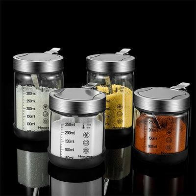 1pc Spices Glass Seasoning Jar with Spoon Sugar
